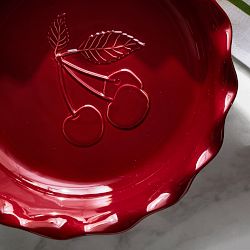 Emile Henry French Ceramic Artisan Cherry Embossed Ruffled Pie Dish