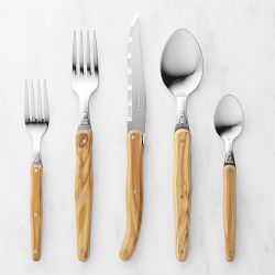 Jean Dubost Laguiole 5-Piece Flatware Set, Olivewood