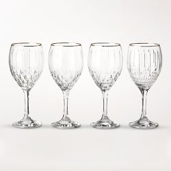 Wilshire Jewel Cut Gold Rim Wine Glasses, Set of 4