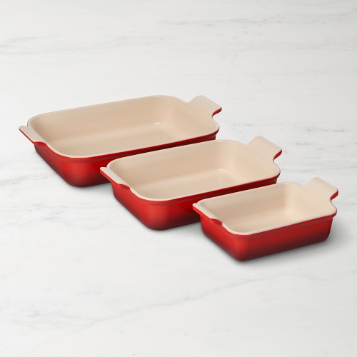 Le Creuset Heritage Open Rectangular Dishes Red, Set of 3