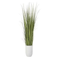Faux Wild Grass in White Cement Planter, 7' x 1.1', Small