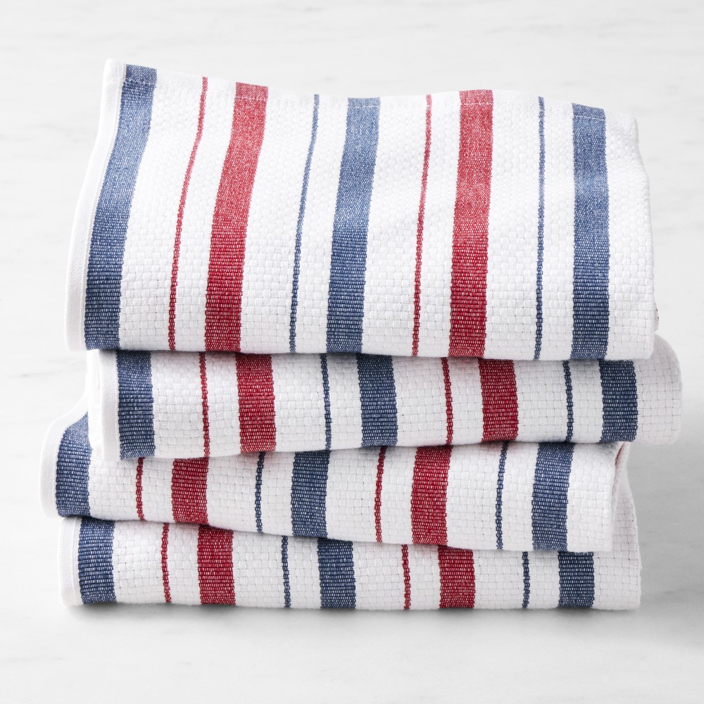 Williams Sonoma Classic Stripe Towels - Set of 4, Red & Blue