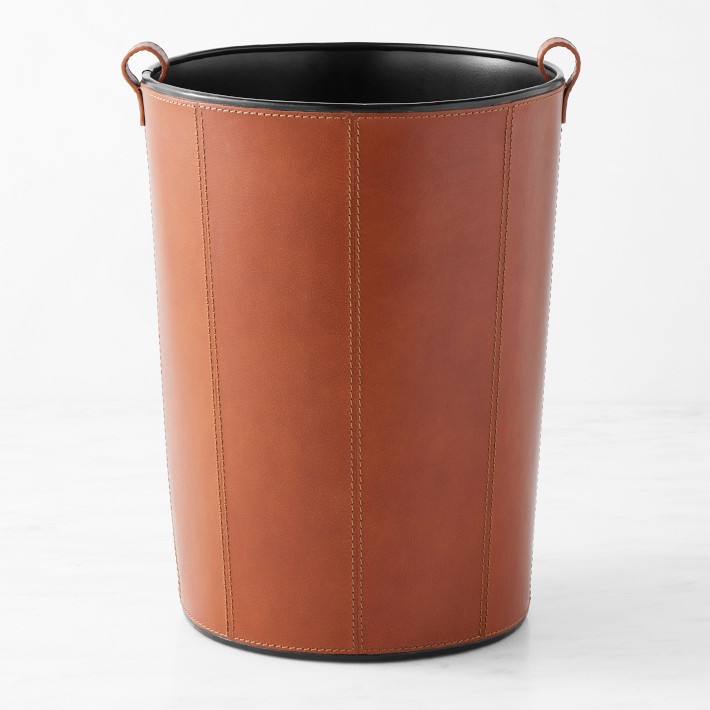 Brown Leather Wastebasket | Williams Sonoma