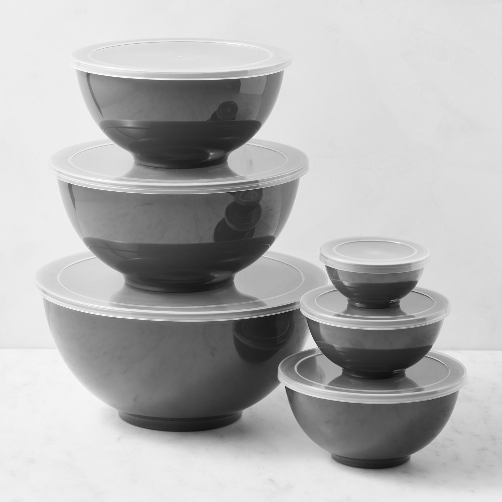 Melamine Mixing Bowls with Lid, Set of 6 - Set of 6, Grey