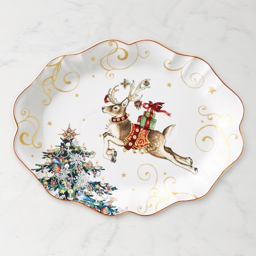 Twas the Night Before Christmas Reindeer Scalloped Oval Platter