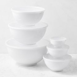 Melamine Mixing Bowls with Lid, Set of 6, White