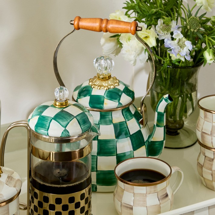 MacKenzie-Childs Emerald Check Tea Kettle | Williams Sonoma