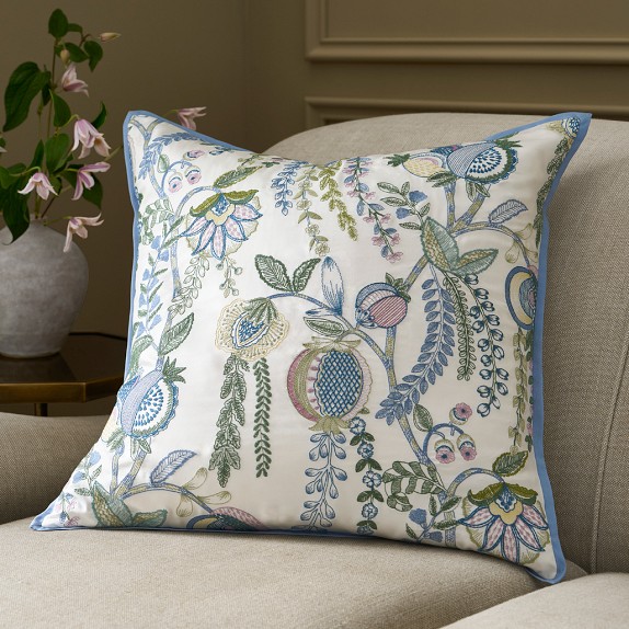 Tropical Palampore Embroidered Silk Pillow Cover
