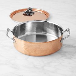 Ruffoni Opus Cupra Hammered Copper Braiser with Tomato, Pepper, and Pea Knob, 7-Qt.