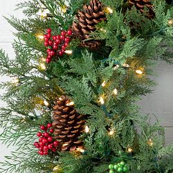 Balsam Hill Outdoor Winter Evergreen Pre-Lit Faux Wreath &amp; Garland