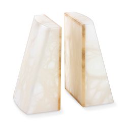 White Alabaster Slanted Bookends, Set of 2