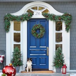 Balsam Hill Outdoor Winter Evergreen Pre-Lit Faux Wreath &amp; Garland