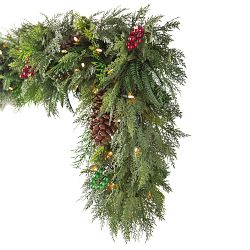 Balsam Hill Outdoor Winter Evergreen Pre-Lit Faux Wreath &amp; Garland