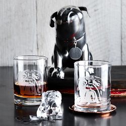 Williams Sonoma Bulldog Etched Glass &amp; Ice Mold Set