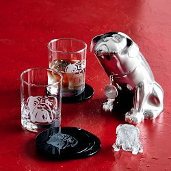Williams Sonoma Bulldog Etched Glass &amp; Ice Mold Set