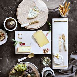 Marble and Brass Rectangular Board with Cheese Knives
