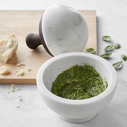 Williams Sonoma White Marble &amp; Walnut Mortar &amp; Pestle