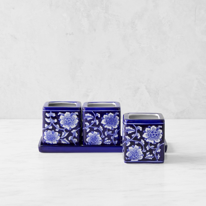Blue & White Ceramic Herb Tray with Pots - Set of 3 | Williams Sonoma