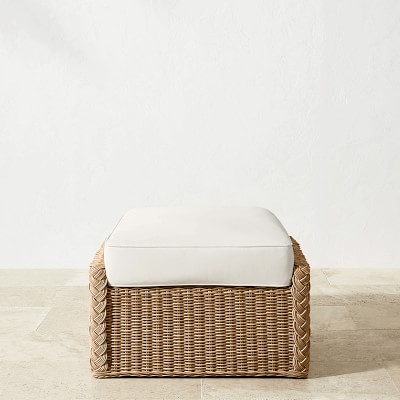 AERIN East Hampton Outdoor White Ottoman Frame with Sunbrella Performance Canvas Cushion, White