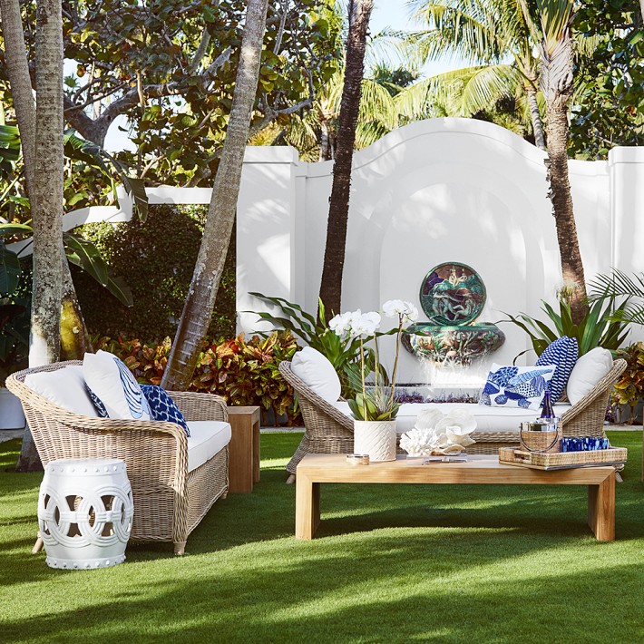 籐編みレザークッションカバー 51cm WILLIAMS SONOMA  manchester-outdoor-furniture-