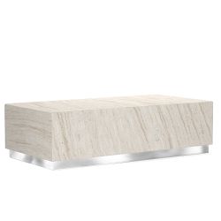 Travertine Rectangular Coffee Table, Stainless-Steel (56")
