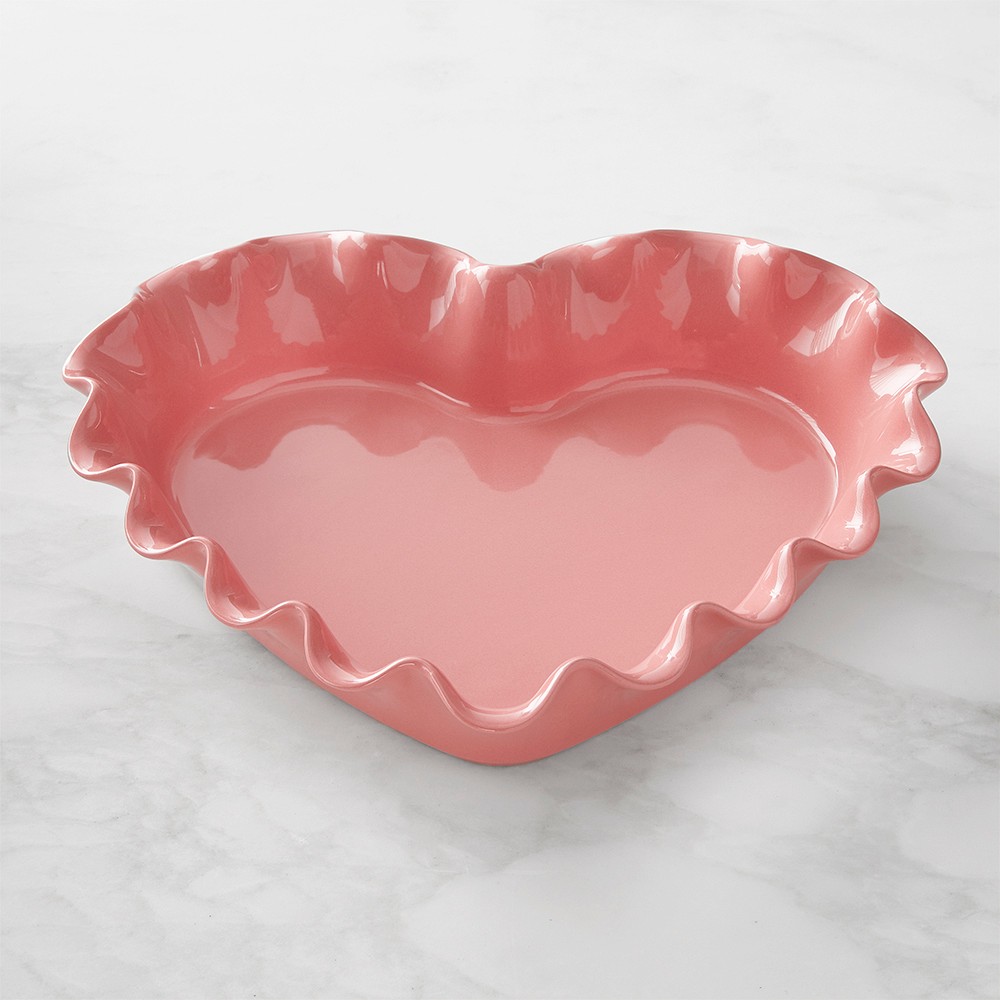 Emile Henry French Ceramic Ruffle Heart Pie Dish - Pink