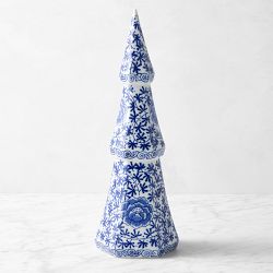 OPEN BOX: Chinoiserie Ceramic Christmas Tree, 14", Blue and White