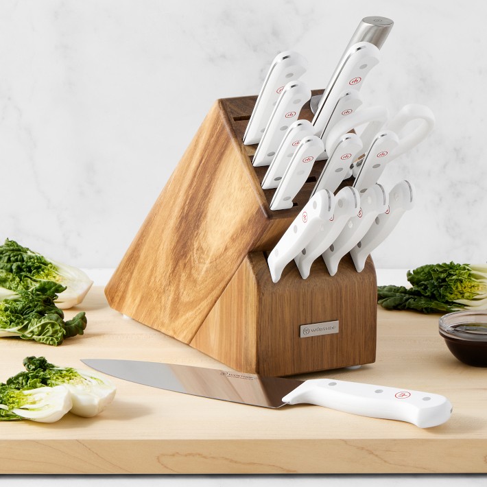 Wüsthof Gourmet 16-Piece White Knife Set in Acacia Block