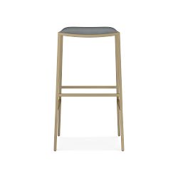 OPEN BOX: Dessau Backless Bar Stool, Milano Leather, Grey, Antique Brass