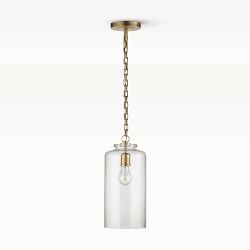 Scarlet Cylinder Pendant, Clear Glass, Antique Brass