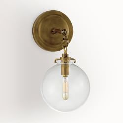 Scarlet Globe Sconce, Clear Glass, Antique Brass