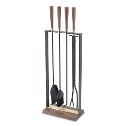 OPEN BOX:Hampton Walnut Fireplace Tool Set, Black/Brass