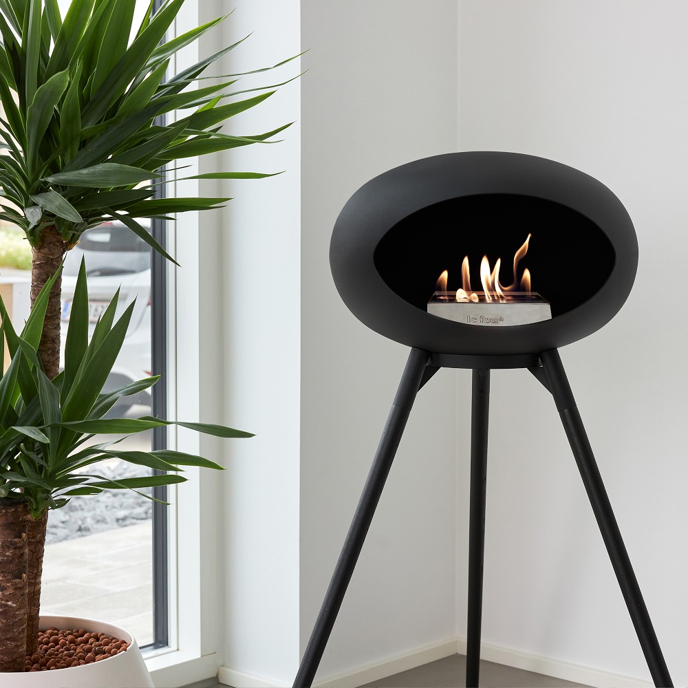 Le Feu Dome Ground High Fireplace - Black, Black Bowl, Black Legs, 79cm