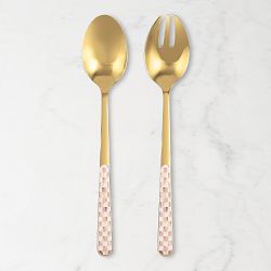 MacKenzie-Childs Mocha Check Salad Servers