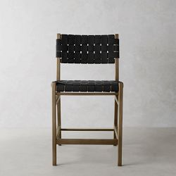 Stratton Low Back Counter Stool, Black Leather
