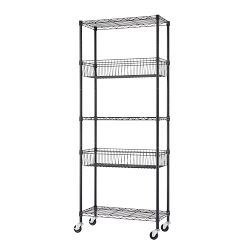 TRINITY® Garage 5-Tier NSF Wire Shelving with Baskets & Wheels