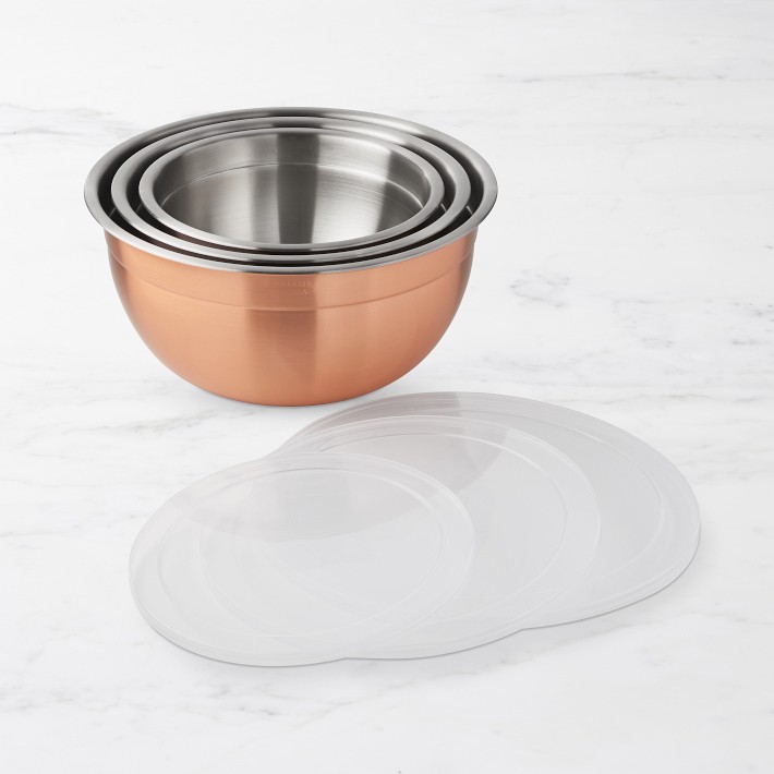 Williams Sonoma Copper Mixing Bowls With Lids - Set Of 3