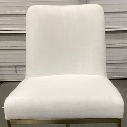 OPEN BOX: Bradley Curved Back Side Chair, Performance Slub Weave White, Antique Brass