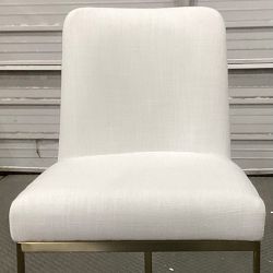 OPEN BOX: Bradley Curved Back Side Chair, Performance Slub Weave White, Antique Brass