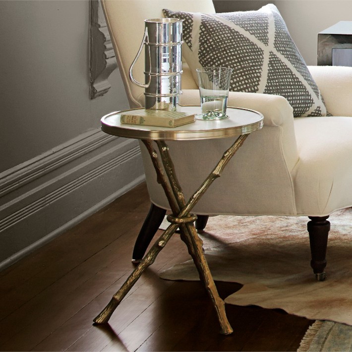 Faux Bois Accent Table with Marble Top | Side Table | Williams Sonoma