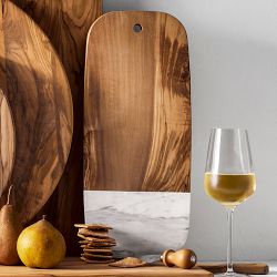 Olivewood &amp; White Marble Rectangular Cheese Board