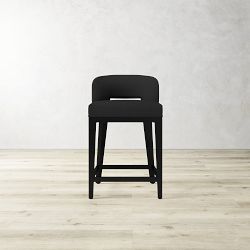 OPEN BOX:Saratoga Dining Curved Back Counter Stool, Performance Slub Weave, Onyx, Ebony