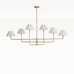 Polly Metal Chandelier, Natural Brass, White Scalloped Shades