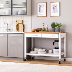 Seville Classics Steel Work Center Island with Solid Wood Top