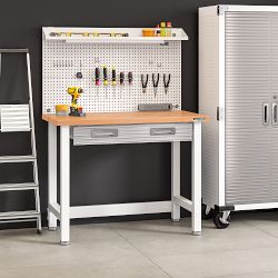 Seville Classics UltraHD® Lighted Workcenter with Wood Top and Pegboard