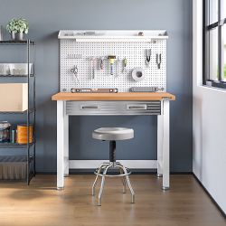 Seville Classics UltraHD® Lighted Workcenter with Wood Top and Pegboard