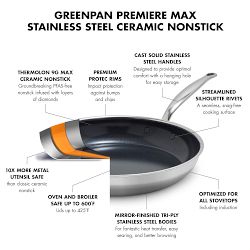 GreenPan™ Premiere Max Stainless-Steel Ceramic Nonstick 4-Qt. Sauté Pan with Splatter Screen