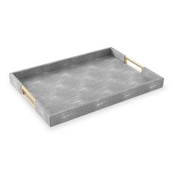 Faux Shagreen &amp; Brass Ottoman Tray, Rectangle