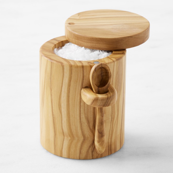 Olivewood Salt Cellar with Spoon | Williams Sonoma