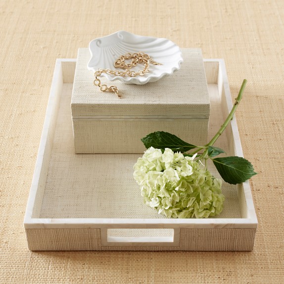 AERIN White Raffia and Shell Decorative Tray | Williams Sonoma
